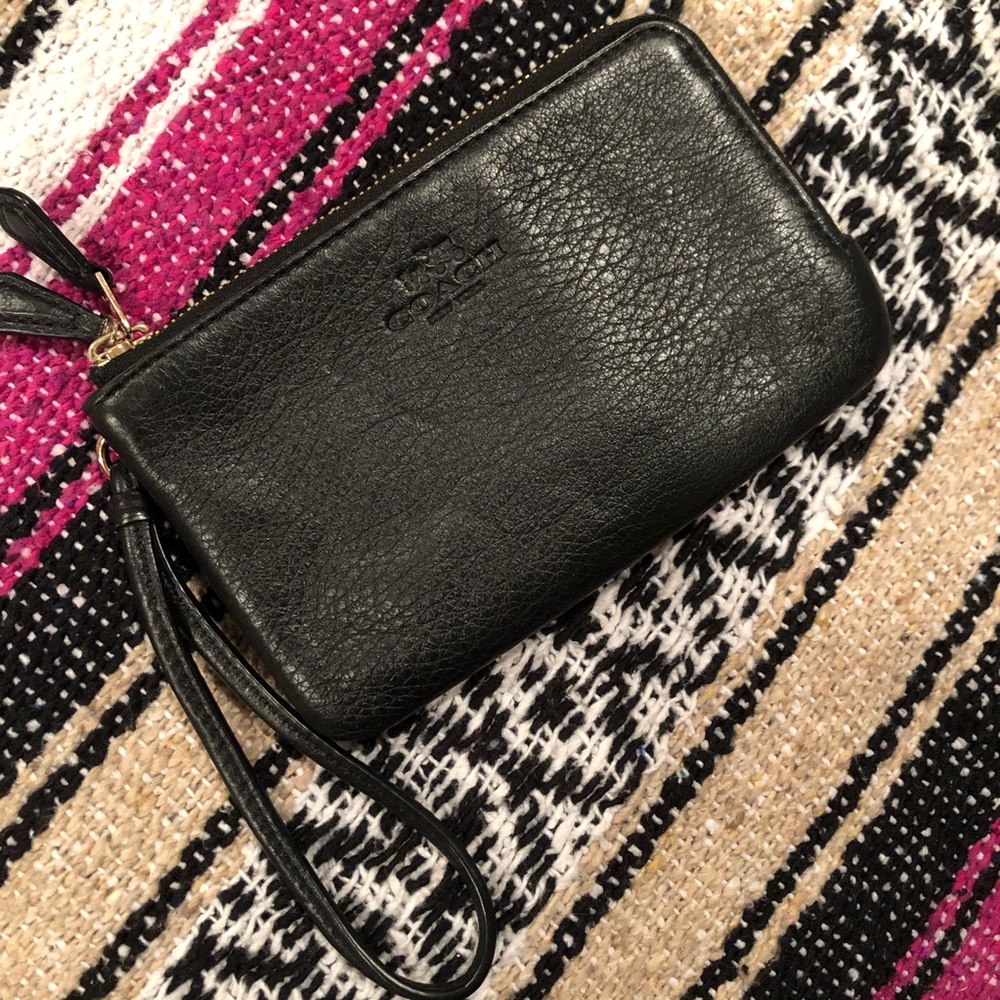Black Leather COACH Wristlet